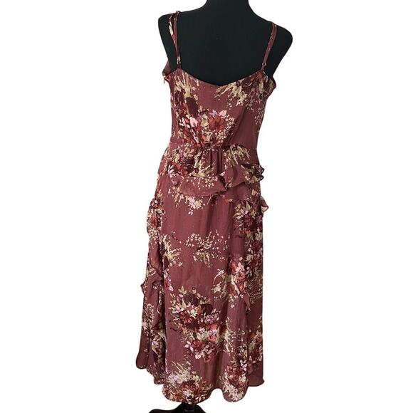 Dress Forum Womens Feminine Ruffle Tiered Dress Wine Size Large - Picture 3 of 12